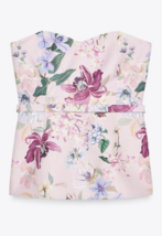 ZARA BNWT 2025. PINK FLORAL PRINT BARDOT BUSTIER TOP BELTED. 8660/132/330 - $94.43