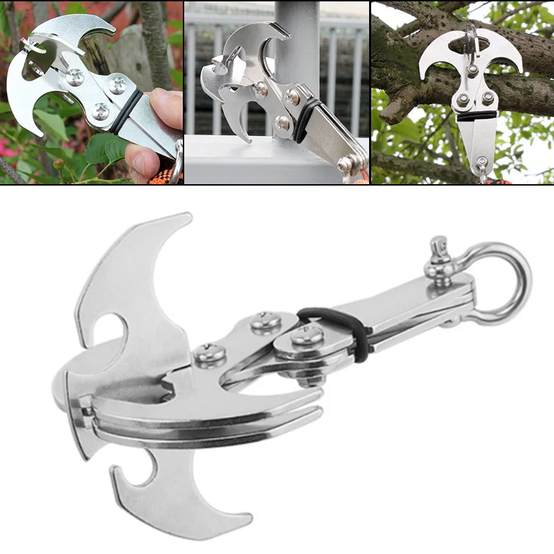 Stainless Steel Foldable Gravity Grab Hook Outdoor Rock Climbing Claw Hooks - £9.55 GBP
