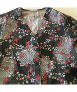 Womens scrub top long sleeve button front and pockets black with floral ... - $19.75