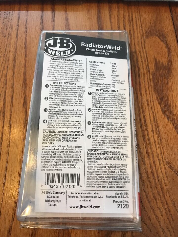 J-B Weld 2120 RadiatorWeld Plastic Tank & Radiator Repair Kit Ships N 24h