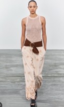 Zara Tan Embroidery Eyelate Wide Leg Boho Hippie Summer Palazzo Pants Si... - $54.23
