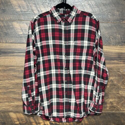 Faded Glory Plaid Flannel Shirt Mens Large Button Up Red Black Flannel C... - $12.85