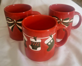 Vintage Set/3 Waechtersbach Spain &amp; Germany Christmas Ribbons, Stockings Mugs - $29.99