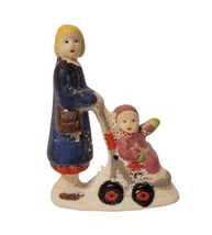 Christmas Village Lady Mother w/ Baby Girl Toddler in Stroller Porcelain... - £5.58 GBP