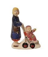 Christmas Village Lady Mother w/ Baby Girl Toddler in Stroller Porcelain... - £5.49 GBP