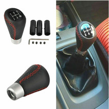 For 5 Speed Leather Red Stitches Manual Shift Knob Gear Stick Shifter Lever Head - £9.62 GBP