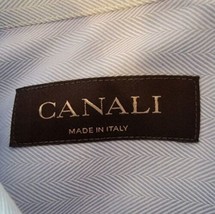 Canali Dress Shirt 41 16 Blue Long Sleeve Herringbone Button Up - $26.68