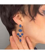 Druzy Titanium Blue Quartz Gold Plated Sterling HUGE CHANDELIER EARRINGS! - $9,571.27 MXN