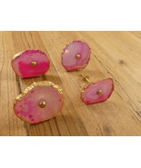 4 AGET KNOBS DRAWER PULLS HANDLE KITCHEN BATHROOM MID CENTURY PINK STONE... - $371.09 MXN