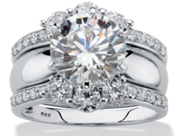 Round Cz Multi Row Jacket 2 Ring Set Band Platinum Sterling Silver 6 7 8 9 10 - £239.79 GBP