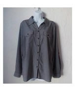Notations Black White Stripes Button Up Shirt Top Women size Large Long ... - $13.85
