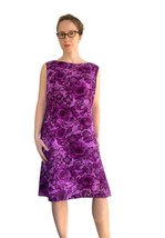 60s Purple Dress Roses Print Sleeveless L XL 40 36 42 - $36.00