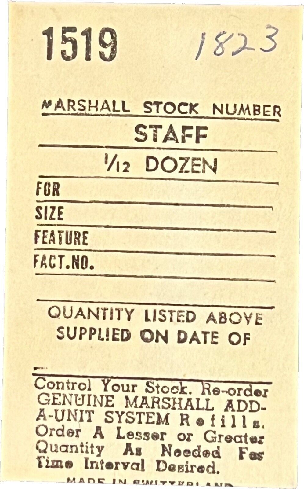Primary image for Watch Part 1519 1823 Marshall Staff