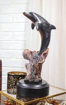 Marine Sea Dolphin Jumping Out Of Water Bronze Electroplated Resin Figurine - $47.99