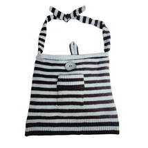 Striped Wool Sweater Purse Crossbody Handbag Blue Brown 12 Inch Handmade - $14.83