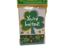Shamrock Celebration You&#39;re Invited! 8 Invitation Cards with Envelopes - £9.04 GBP