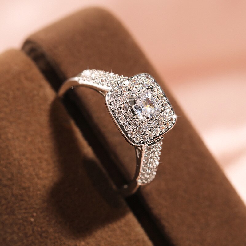Primary image for Luxury Silver Plate Wedding Engagement Cocktail Zircon Double-layer Finger Ring 