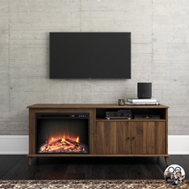 Mid-Century Electric Fireplace TV Stand TVs up to 65-Inches Walnut Media... - $281.40