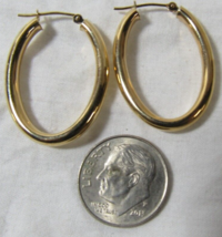 10k Yellow Gold Polished Oblong Tube Hoop Earrings 1 1/8&quot; Lever Latch 1.5g RL - £77.85 GBP