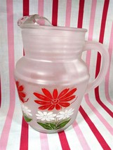 Charming Vintage Frosted Glass Large Red White Green Floral Design 2QT P... - £15.54 GBP