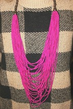 But 1 Get 1 Free! Coldwater Creek Bright Pink Glass &amp; Wood Bead 40&quot; Necklace - £12.52 GBP