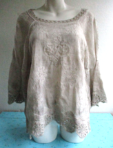 Democracy Beige Boho Crocheted Lace Bell Sleeve Embroidered Lace Top Size Small - £14.93 GBP