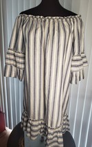 NWT Luxology 3/4 Bell Sleeve Blue White Striped Peasant Boho Top Dress S... - £14.34 GBP