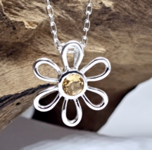 Collana con ciondolo in argento 925 fiore pietra preziosa citrino 20&quot;... - £41.70 GBP