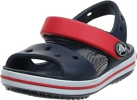 Crocs Crocband Sandals Kids Boys Girls c10 Navy Blue Red Hook Loop Strap NEW - £23.63 GBP