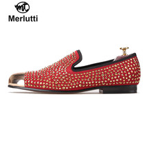 Merlutti Bout Doré Et Or Cristaux Rouge Chaussures Daim - £135.76 GBP