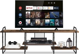 Vecelo Industrial Television Stand Up To 75 Inch Tv Entertainment, Classic Brown - £121.05 GBP