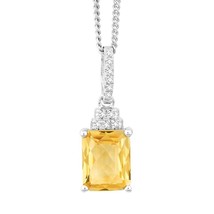 Sterling Silver 3.24 ct Octagon Citrine with .165 ct White Topaz Necklace - £133.61 GBP