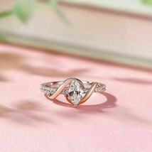 1.5Ct Marquise Moissanite Solitaire Engagement Two Tone Ring 925 Sterling Silver - £77.84 GBP