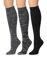 Tipi Toe Women&#39;s 3 Pairs Ribbed Cable Knee High Contrasting Varied Grey ... - $19.59