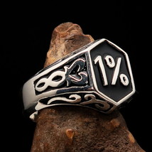 Excellent Men&#39;s Outlaw Biker Ring black 1% Percenter Symbol - Sterling Silver - £71.10 GBP