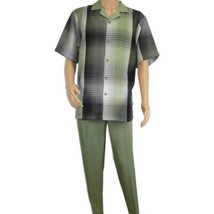 Men's Stacy Adams 2pc Walking Leisure Suit Fancy Short Sleeves 75029 Green image 3