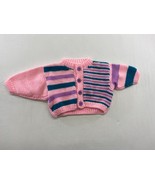 Hand Knitted Baby Girls Long Sleeve Button Up Cardigan Sweater Pink Teal... - $10.86 CAD
