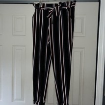Hot Kiss Black &amp; White/Red Striped Tie Waist Pants Womens Size Large - £12.23 GBP