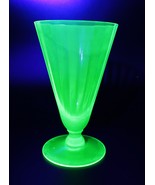 Vtg Depression Uranium Vaseline Glass &quot;Optic Panel&quot; Cone Shaped Tumbler ... - $27.67 CAD