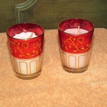 handmade candles in PARTY LITE HOLDERS fragrant 2 red or 2 lavender (office) - £15.92 GBP