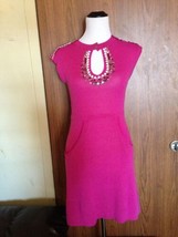 Nanette Lepore Hot Pink Sleeveless Knit Dress Sequin Shoulder Detail Sz S - £78.72 GBP