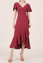 Summer Red Cap Sleeve Midi Dress Custom Plus Size Wedding Guest Shift Dress image 1