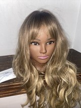KOME Ombre Blonde Wigs with Bangs,Blonde Highlight Long Wavy 24” Excellent Condi - £15.62 GBP