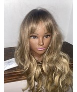 KOME Ombre Blonde Wigs with Bangs,Blonde Highlight Long Wavy 24” Excelle... - £15.70 GBP