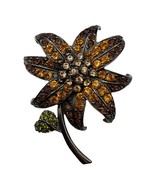 Joan Rivers Citrine Rhinestone Lily Brooch Gun Metal Flower Pin Signed 3.5” - $726.19 MXN