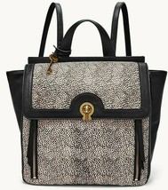 Fossil Amelia White Cheetah Black Leather Backpack Shoulder Bag ZB7856504 FS - £131.37 GBP