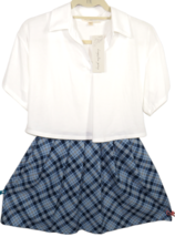 Kingston Grey Women&#39;s XS White Blue Plaid Pleated 2 Piece School Girl Dress Set - £23.94 GBP