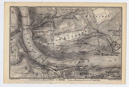 1892 Original Antique Map Of Vicinity Of Bingen Rudesheim Rhine / Germany - £16.85 GBP