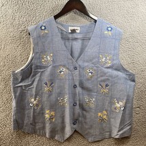 VTG Alfred Dunner XL Vest embroidered Floral Chambray - $13.50
