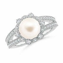 ANGARA Freshwater Pearl and Diamond Ring with Floral Halo for Women in 1... - $1,574.32